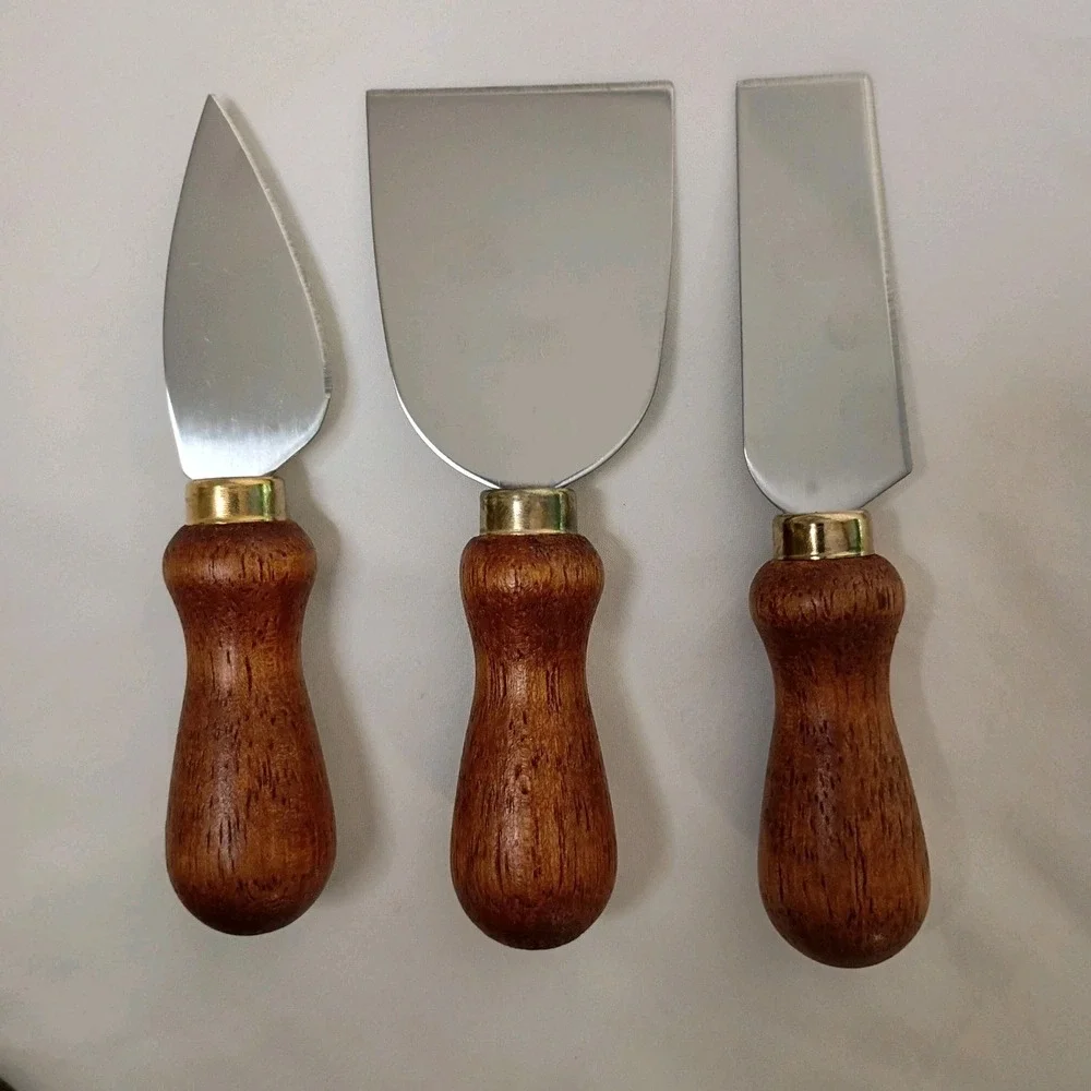 3 Piece Cheese Spreader Knife Serving Set Stainless Wood‎ Handles Charcuterie
